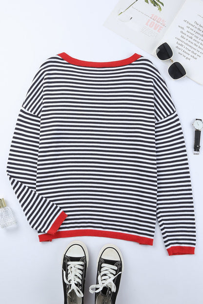 Stripe Striped Contrast Trimmed Drop Shoulder Sweater