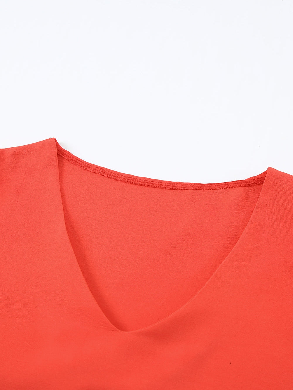 Fiery Crimson V Neck Blouse with Flare Sleeves