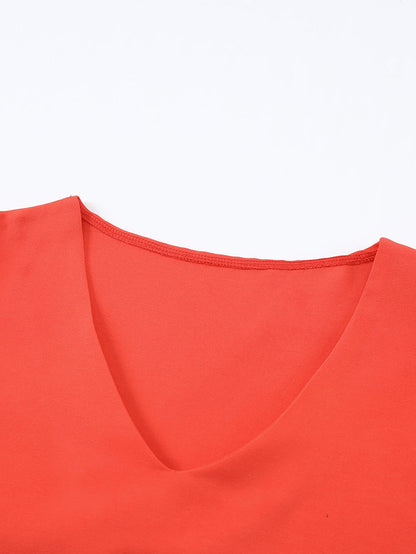 Fiery Crimson V Neck Blouse with Flare Sleeves