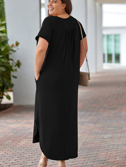 Elegant Black V Neck Maxi Dress for Curvy Women