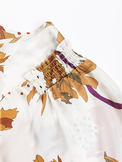 Floral Fantasy V Neck Babydoll Blouse in Multicolor