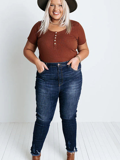 Chestnut Plus Size Ribbed Knit Henley Tee