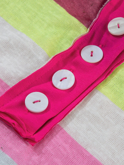 Rose Stripe Plus Size Textured Knit Short Sleeve Henley Top