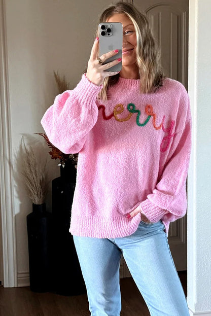 Bonbon merry Multicolor Tinsel Letter Graphic Christmas Sweater