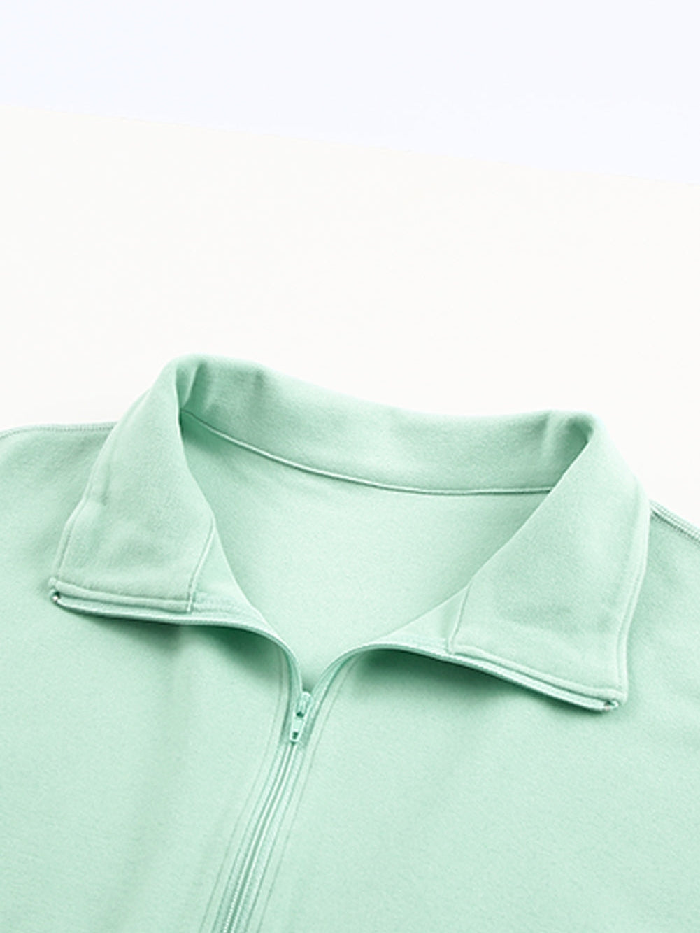 Green Zip Front Pullover Sweatshirt with Pockets