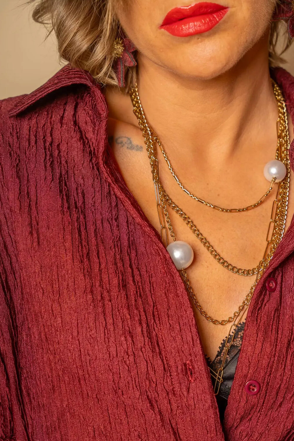 Red Dahlia Textured Loose Shirt Drawstring Elastic Waist 2pcs Pant Set