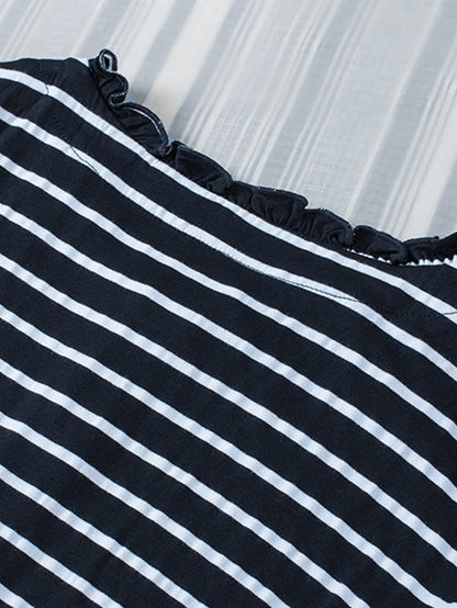 Elegant Black Striped Ruffled Button-Up Blouse