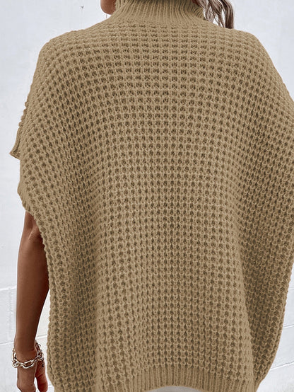 Elegant Light Beige Batwing Sleeve High Neck Knit Sweater for Women