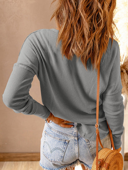 Elegant Black Waffle Knit Button-Up Top