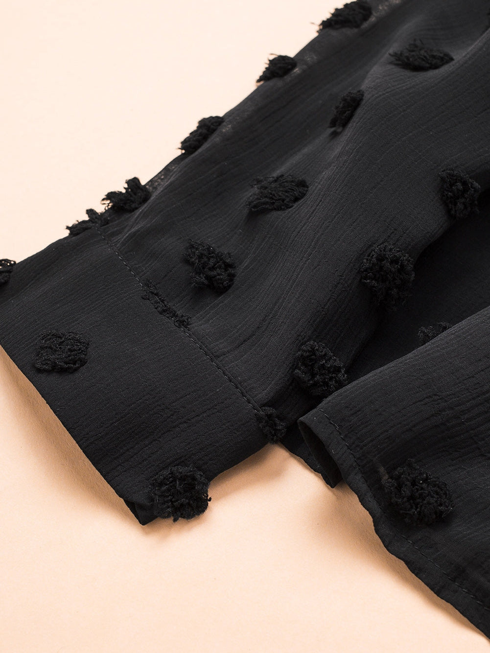Elegant Black Polka Dot Fuzzy Button-Up Blouse