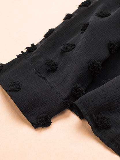 Elegant Black Polka Dot Fuzzy Button-Up Blouse