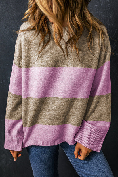 Elevate Pink Color Block Wide Sleeve Knit Sweater