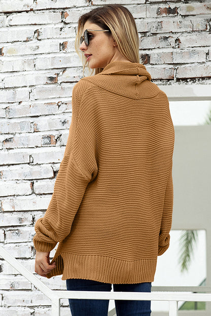 Khaki Warm and Cozy Turtleneck Sweater with Long Sleeves