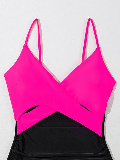 Flirty Rose Red Colorblock Cutout Monokini