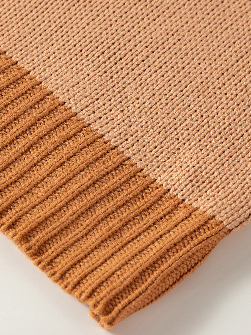 French Beige Patchwork Oversized Knit Sweater with Contrast Stitch