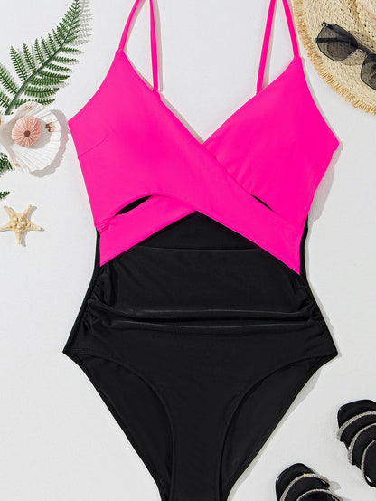 Flirty Rose Red Colorblock Cutout Monokini