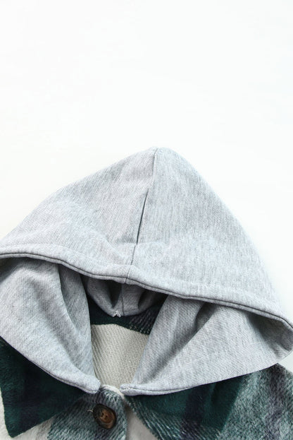 Green Plaid Hooded Button-Up Shacket
