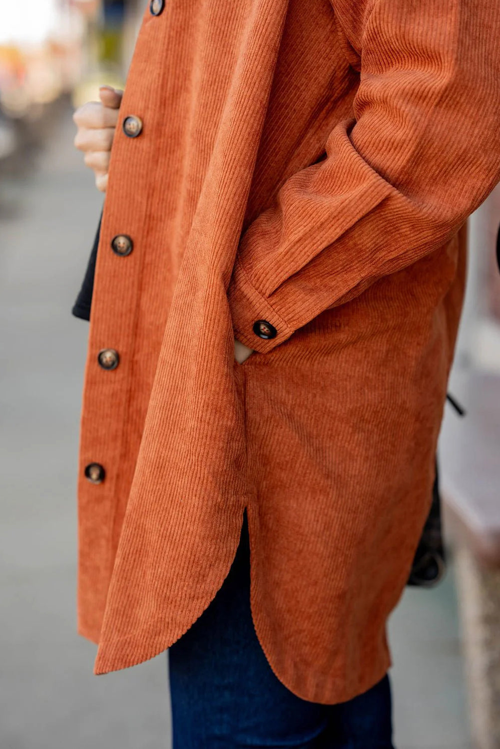 Gold Flame Corduroy Side Slit Oversize Shacket