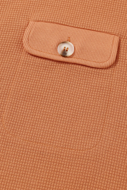 Golden Blaze Waffle Knit Shacket with Button Flap Pockets