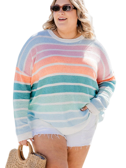 Vibrant Striped Plus Size Sweater for Winter