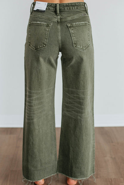 Four Leaf Clover Slight Distressed Raw Edge Wide Leg Jeans