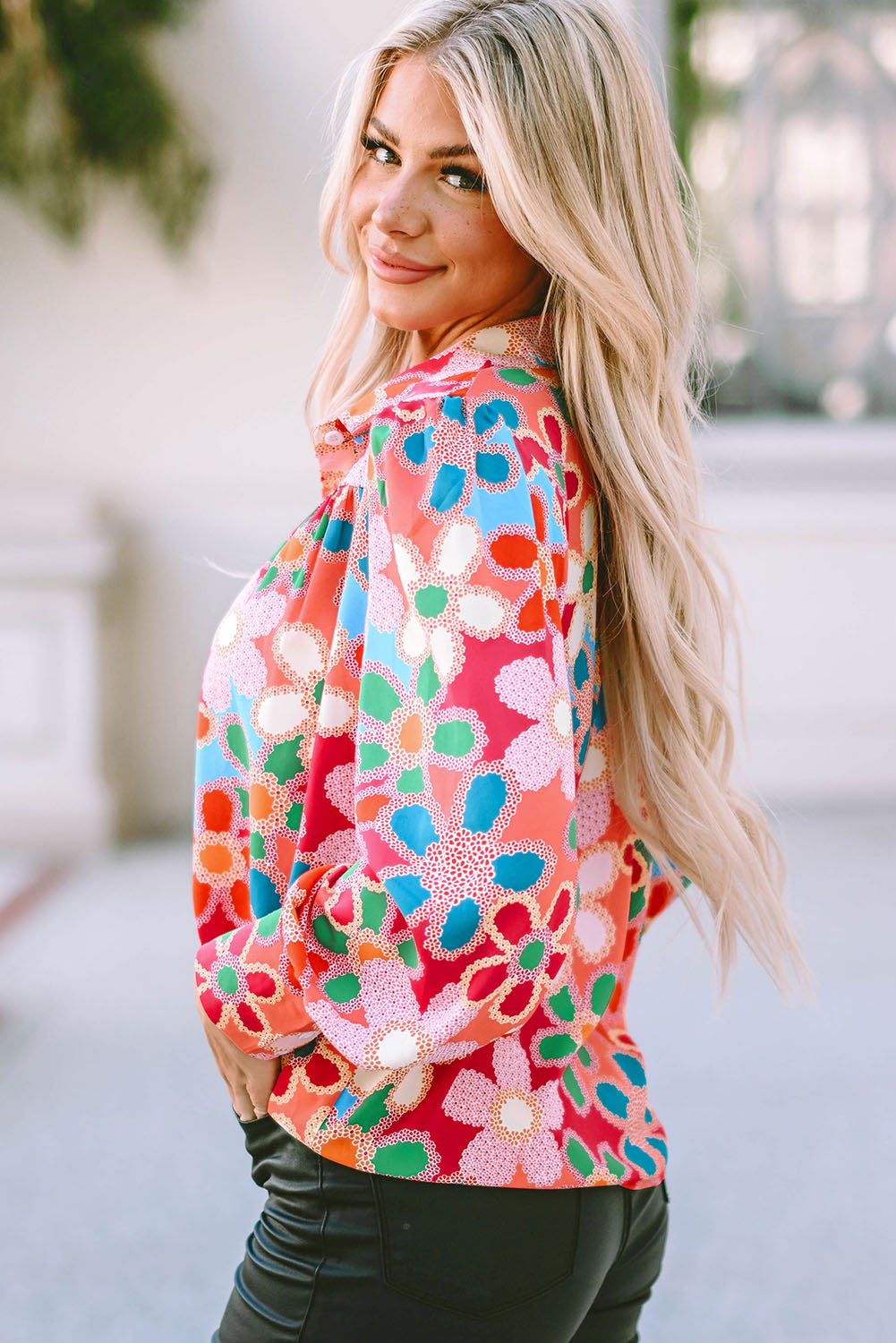 Floral Fantasy Bubble Sleeve Blouse