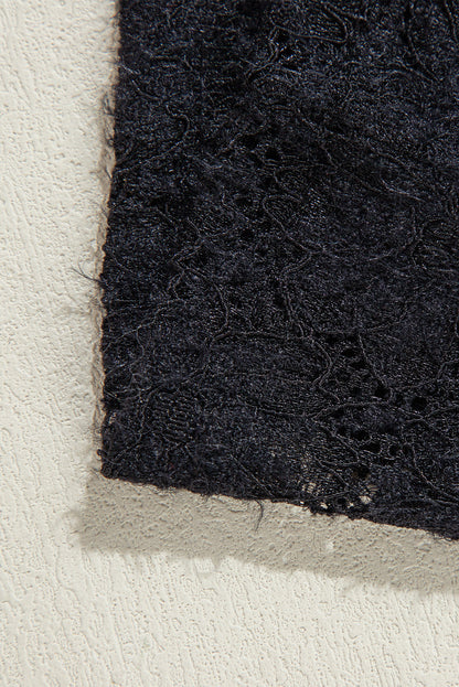 Black Floral Lace High Neck Long Sleeve Top