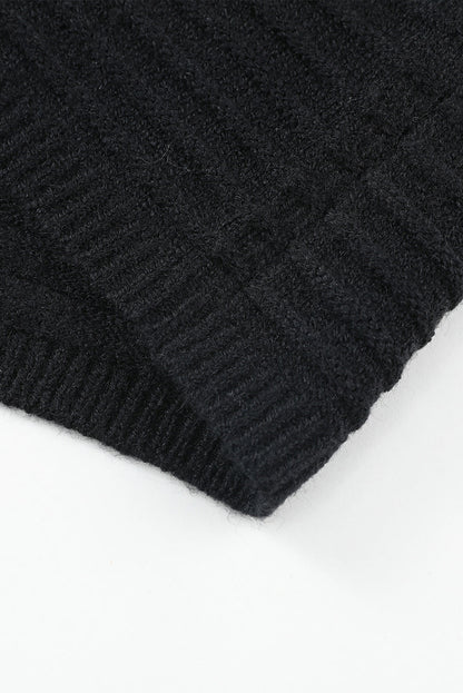 Black Ribbed Knit Hooded Cardigan for Stylish Autumn Layering