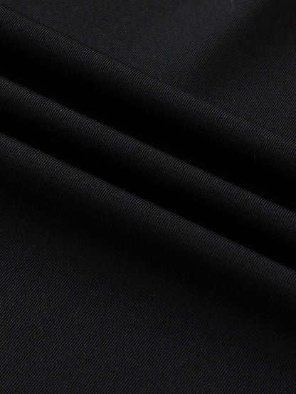 Elegant Black Plus Size High Waist Frilled Soft Pants with Pockets