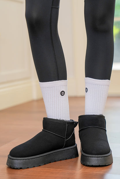 Black Faux Fur Lined Suede Ankle Snow Boots