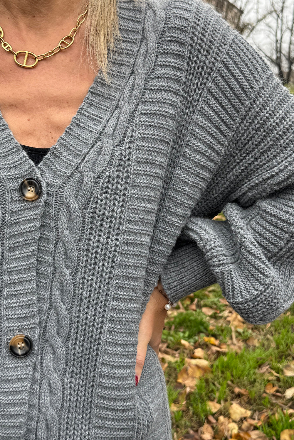 High-rise Cable Knit Button V Neck Oversize Sweater Cardigan