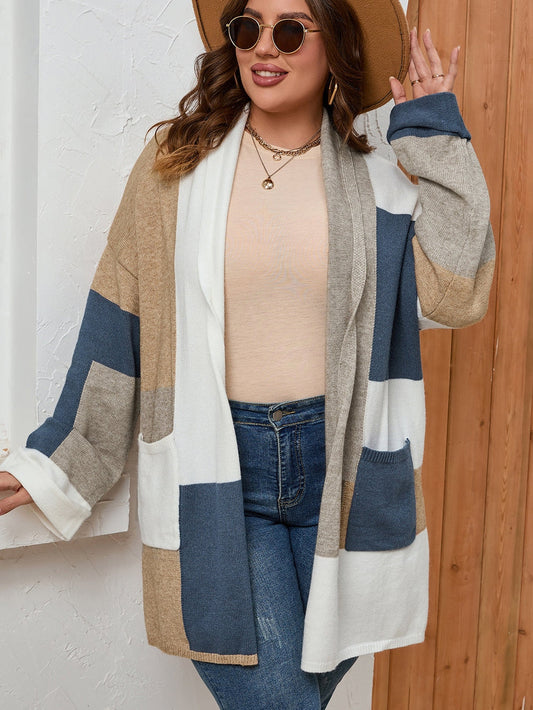 Colorblock Knit Cardigan for Curvy Figures