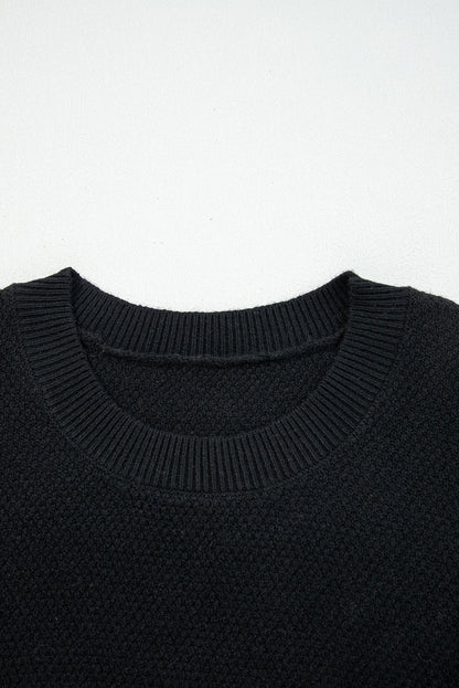 Dark Brown Color Block Knit Striped Sleeve Detail Casual Sweater