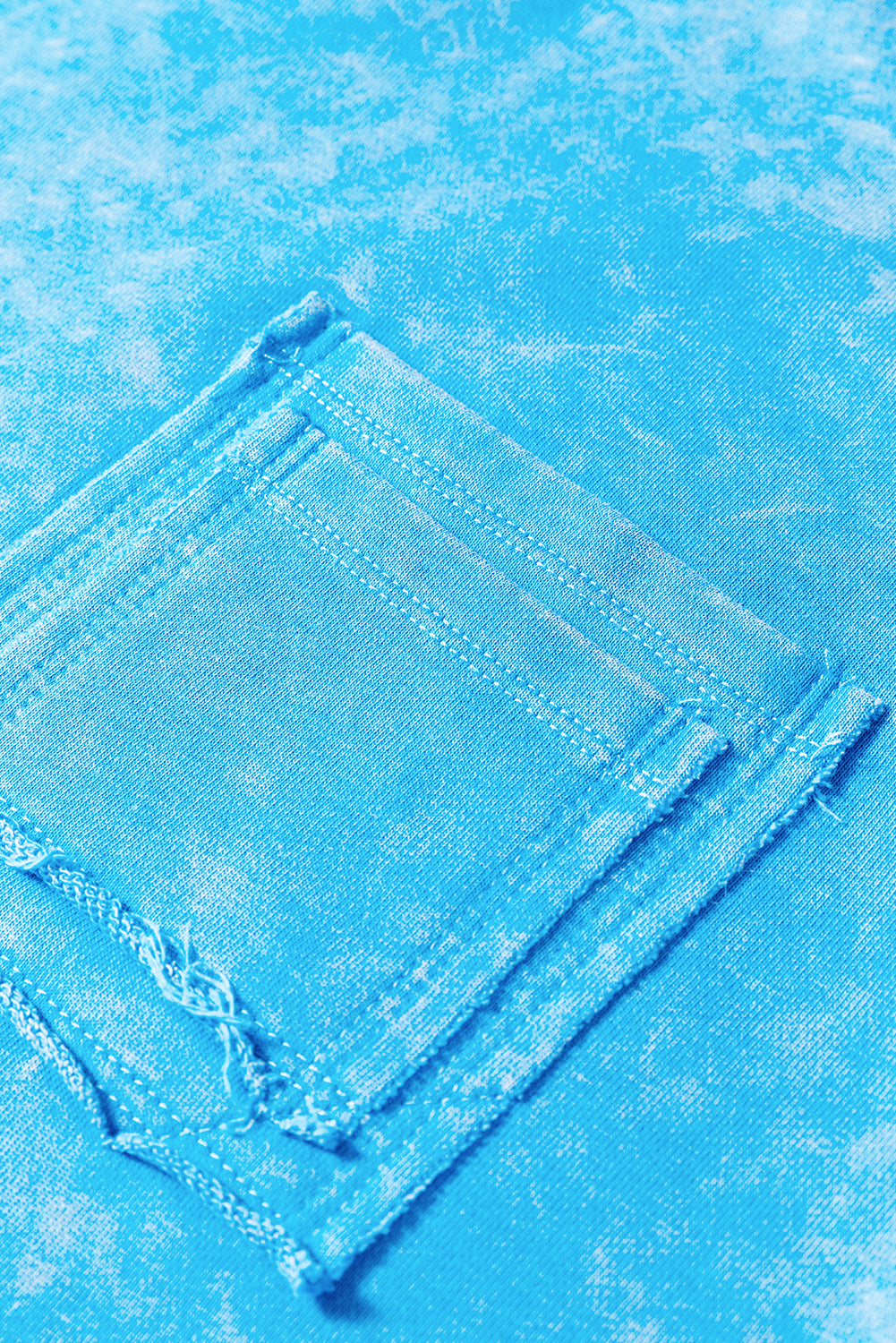 Blue Mineral Wash Raw Seam Double Patched Pocket Drop Shoulder Sweatshirt