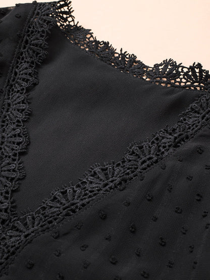 Elegant Swiss Dot Lace Detailed V-Neck Blouse