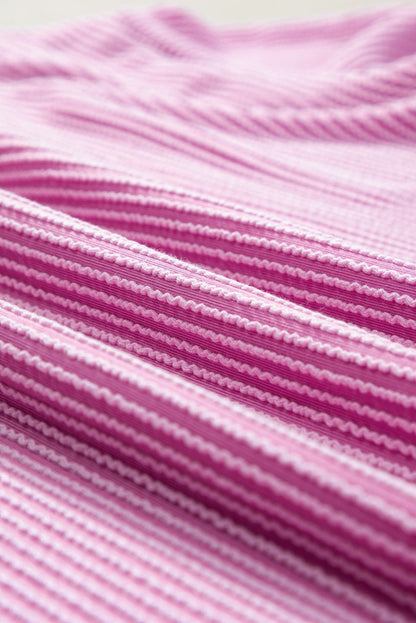 Ribbed Knit Pink Lounge Set for Plus Size Women