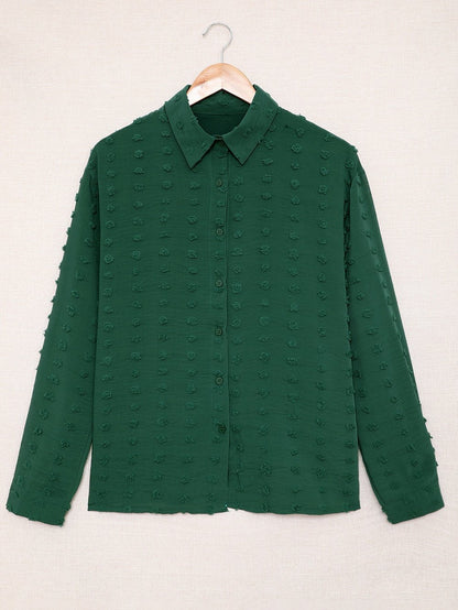 Green Fuzzy Polka Dot Shirt with Long Sleeves