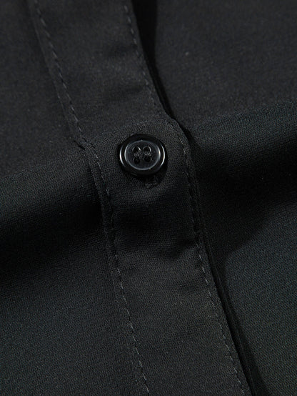 Black Plus Size Tie Cuffs V Neck Shirt Dress