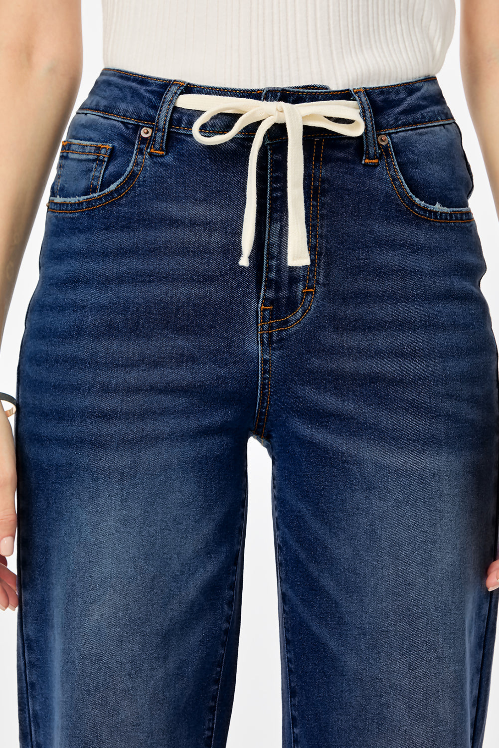 Bluing Lace-up Button Zip Fly Straight Leg Jeans