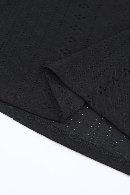 Elegant Black Eyelet Lace V Neck Ruffle Sleeve Blouse