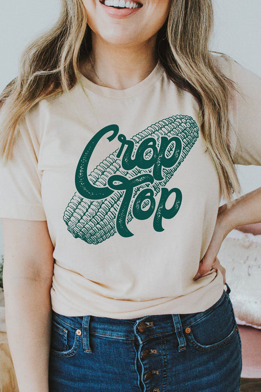 Khaki Corn Print Crop Top Tee