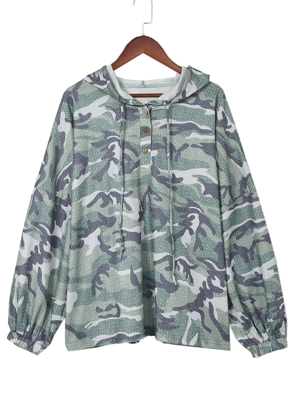 Green Camouflage Oversized Hoodie with Long Sleeves