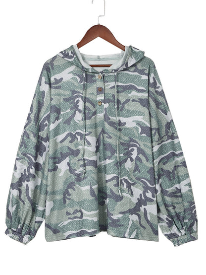 Green Camouflage Oversized Hoodie with Long Sleeves