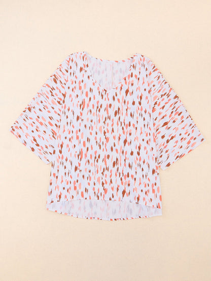 Pink Leopard Print Oversized Dolman Sleeve Plus Size Blouse