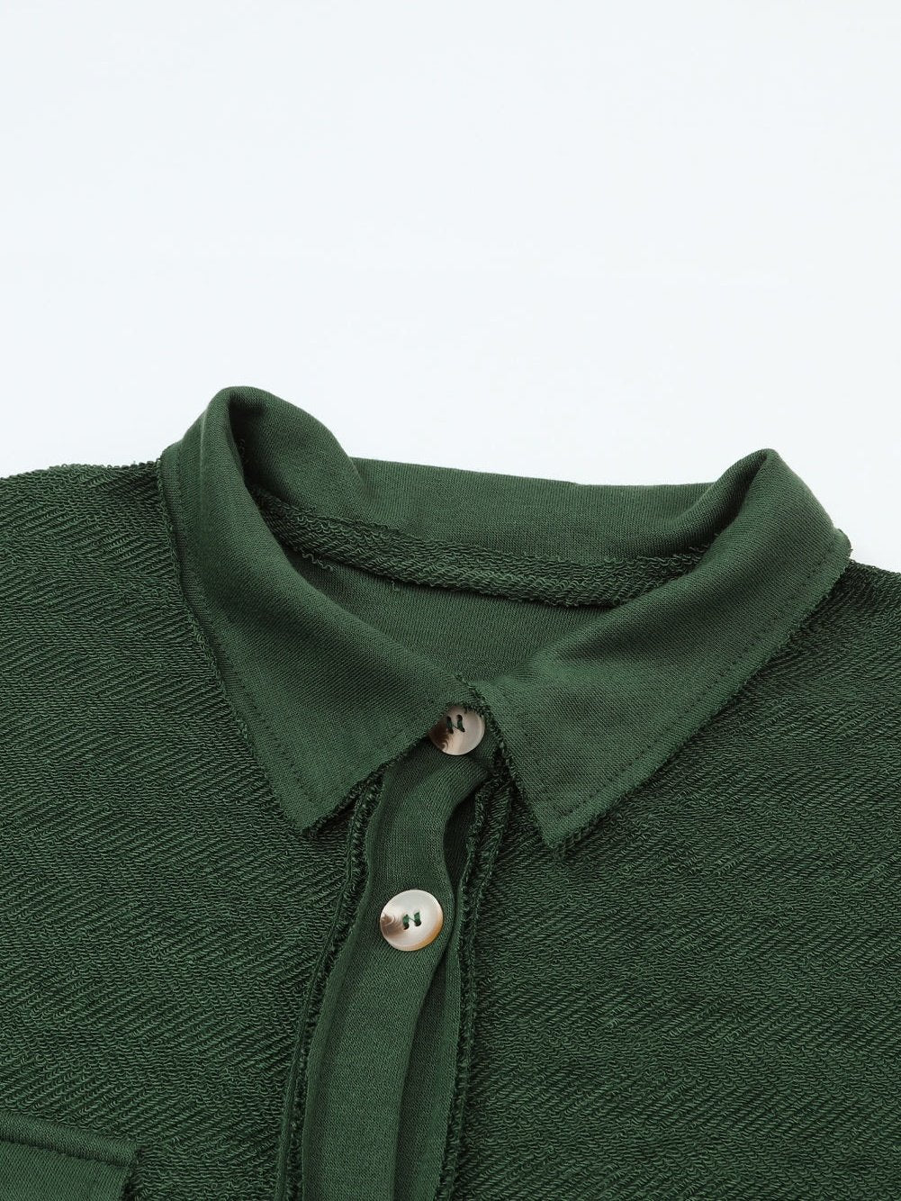 Green Knit Cotton Blend Casual Shacket with Chest Pockets