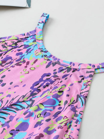 Multicolor Floral Print Round Neck Plus Size Tank Top