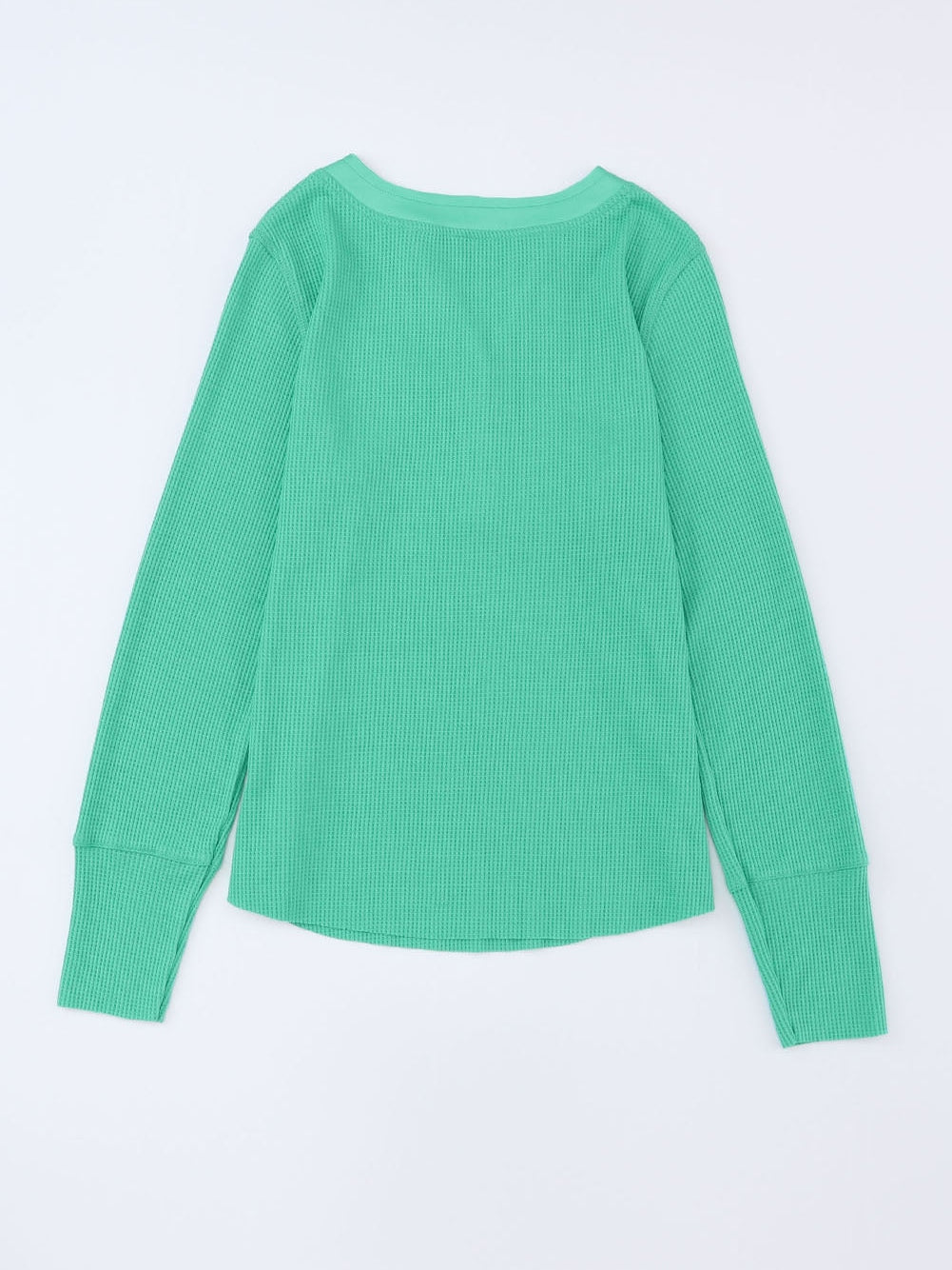 Green Button-Up Waffle Knit Henley Top