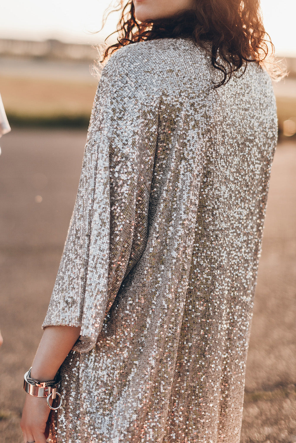 Apricot Sequin Embellished Open Front Kimono Duster