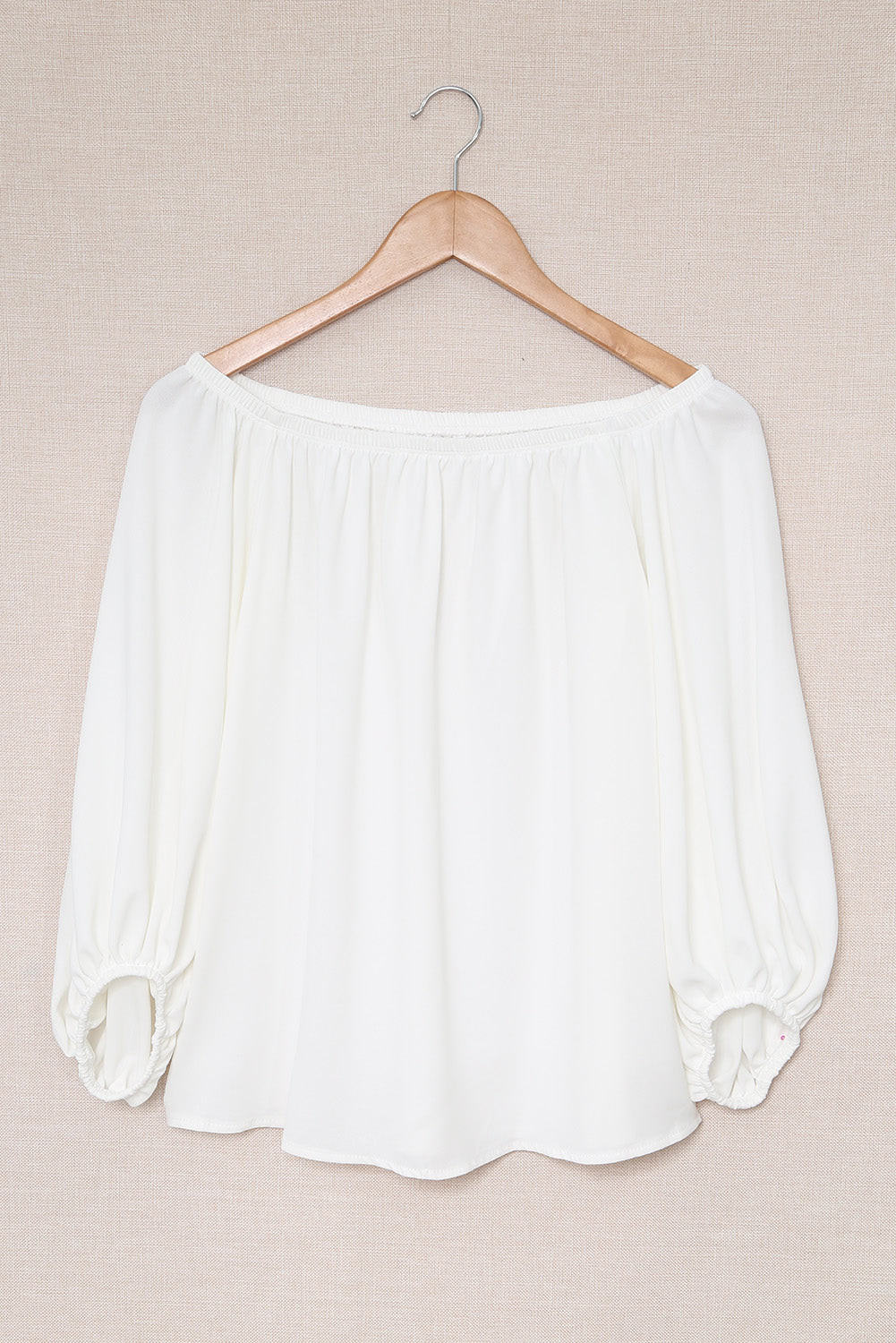 Elegant White Off Shoulder Top with Elastic Neckline