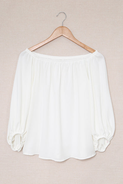 Elegant White Off Shoulder Top with Elastic Neckline